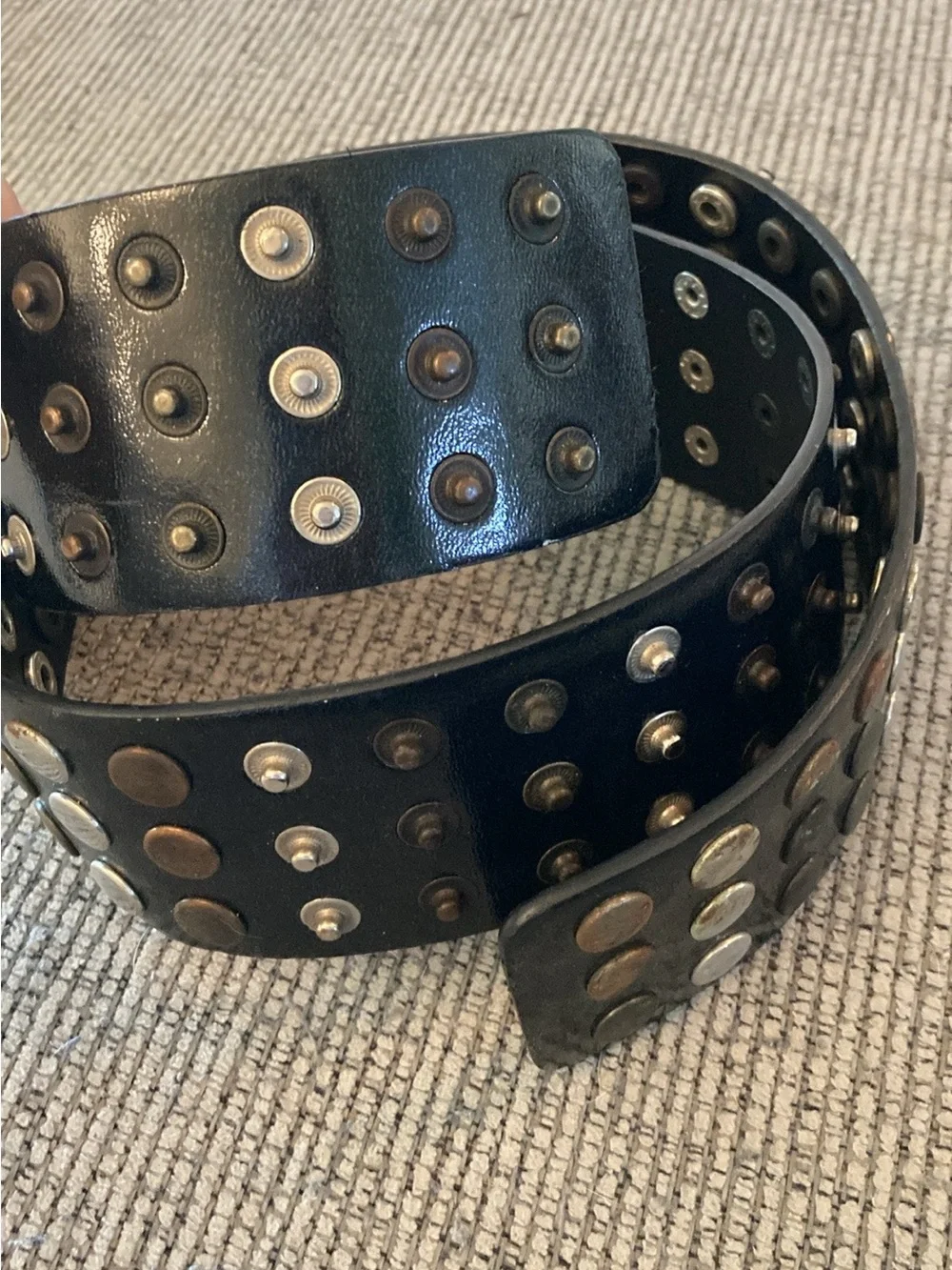 Vintage black belt with silver and rusted Studs streetwear grunge vibe
